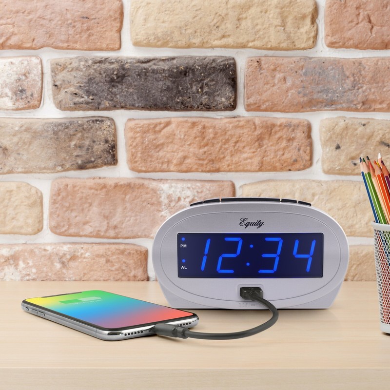 30025 Equity by La Crosse AC Powered 0.9" Blue LED Display Alarm Clock USB Port gallery