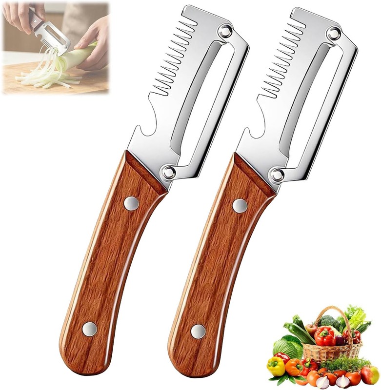 2 PCS 3-in-1 Multifunctional Vegetable Peeler with Wooden Handle,Julienne Slicer gallery