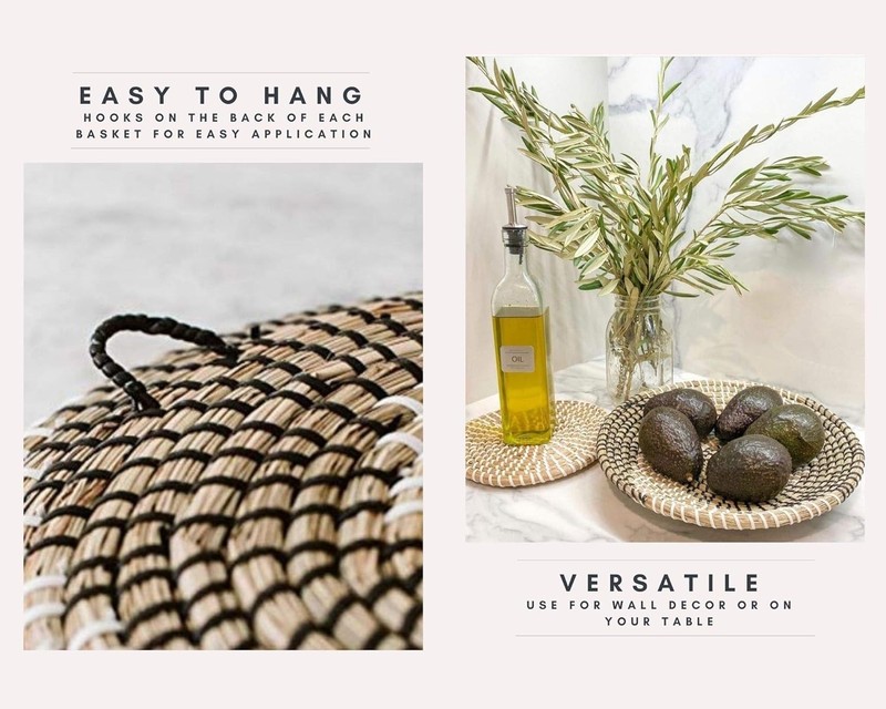Unique Handmade Seagrass Wall Baskets - Decorative Trays Set of 3 for All Rooms gallery