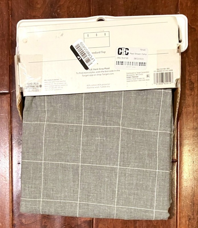 NEW Threshold Gray Plaid Cotton Blend Fabric Shower Curtain 72" x 72" gallery