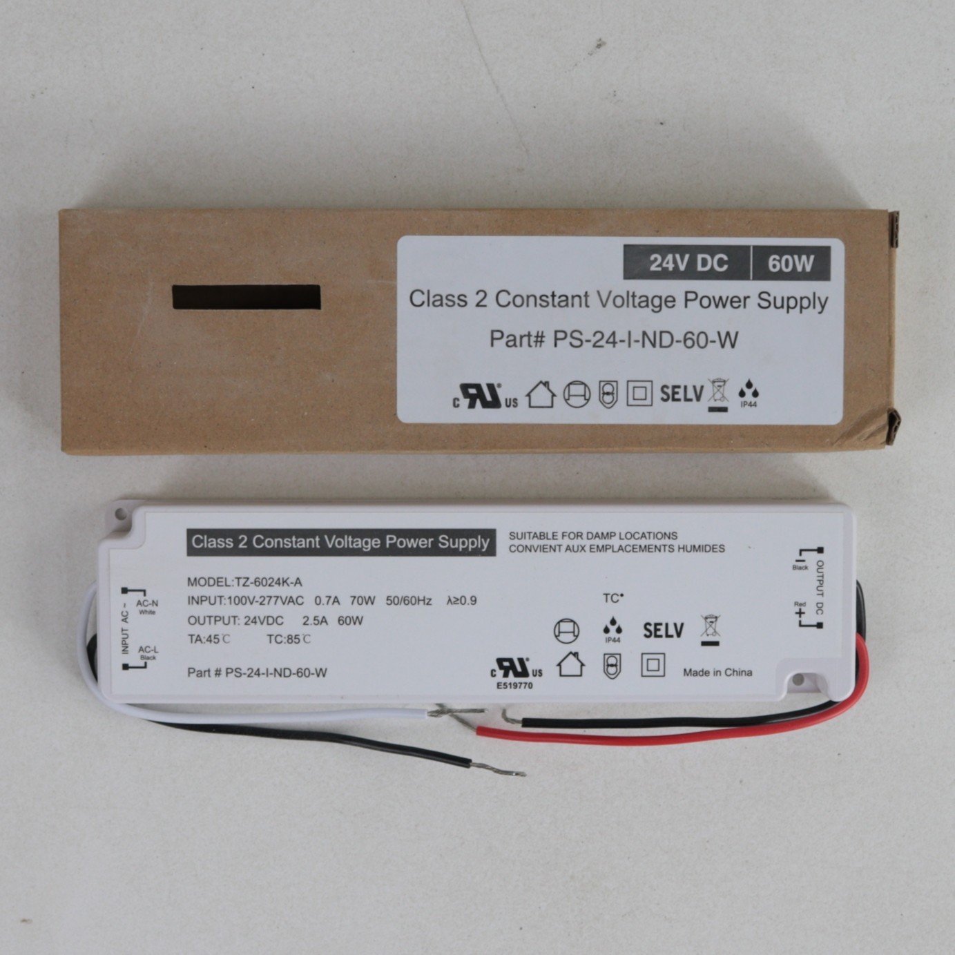 Class 2 Constant Voltage Power Supply LED Driver 100-277VAC 24VDC 60W TZ-6024K-A gallery