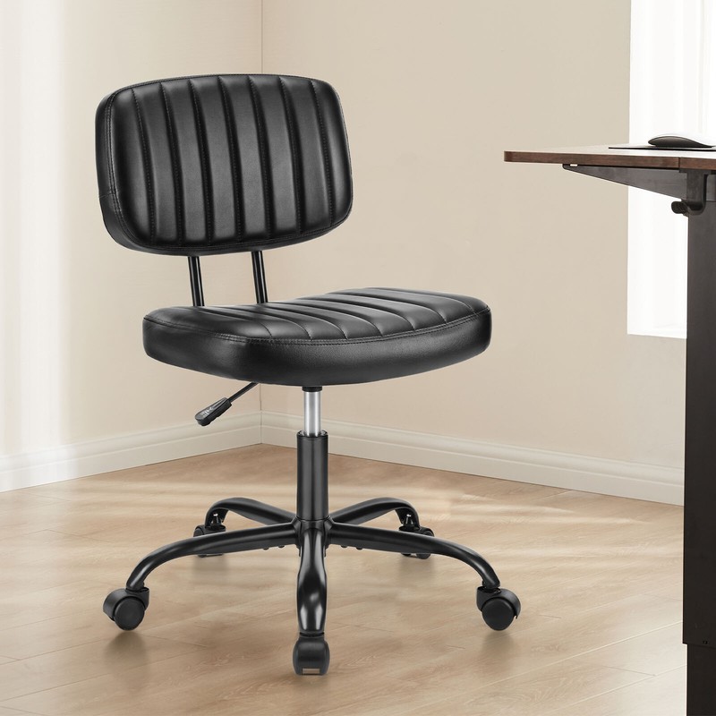 No Armrests, Low Back Lumbar Support PU Leather Home Office Swivel Chair gallery