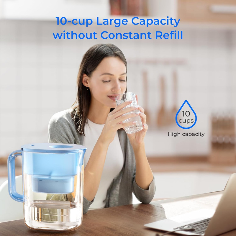 Water Filter Pitcher with 1 Filter, 200-Gallon Long-Life, 10-Cup Large Water Fil gallery