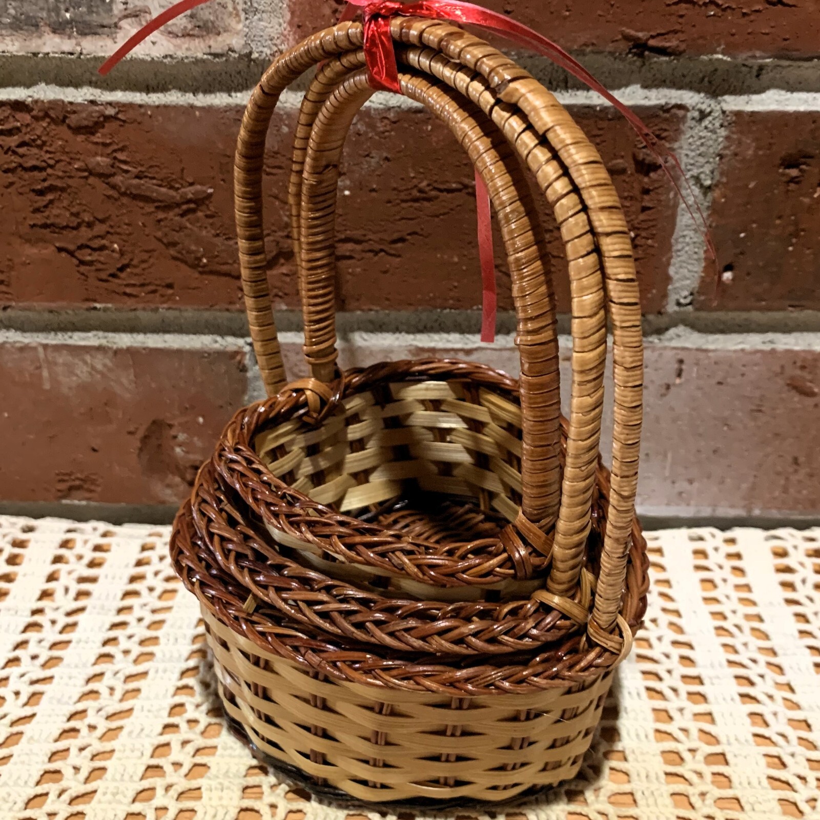 Multi Avail: Nesting Heart Woven Wicker 3-Basket Set Small Mini Gift with Handle gallery