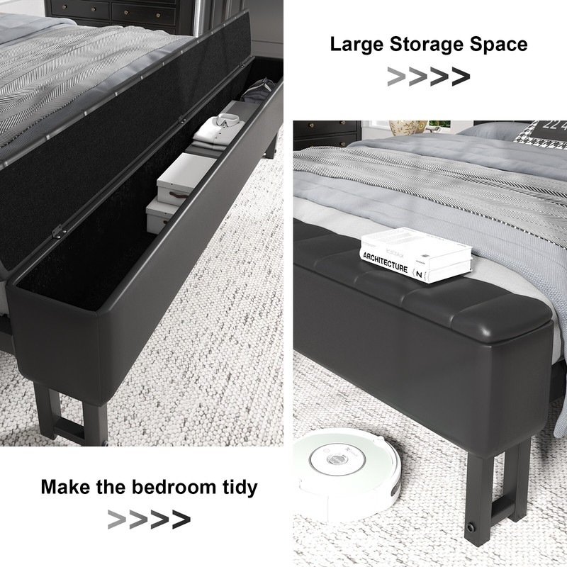 Queen Size Upholstered Bed Frame with Starry Sky Lights and Storage Drawer gallery