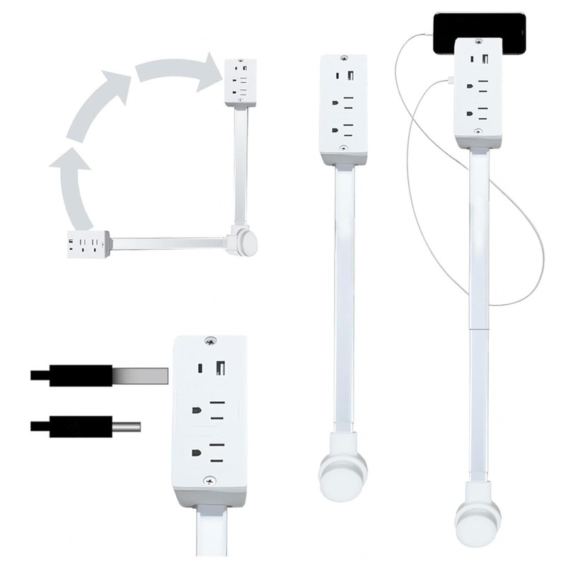 Rotating Outlet Extender with USB-A, USB-C & 2 AC Outlets - 180° Swivel, 1pc gallery