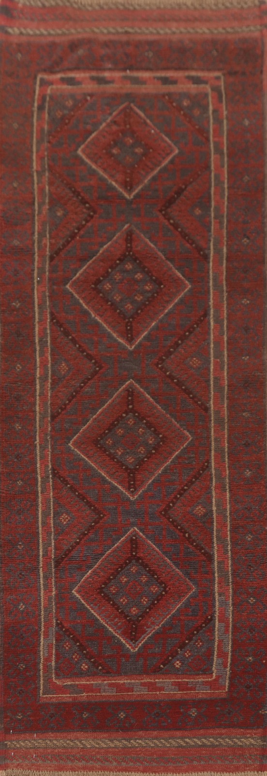 Tribal Red Wool Afghan Narrow Runner Rug Traditional Hand-made Carpet 2x8 gallery