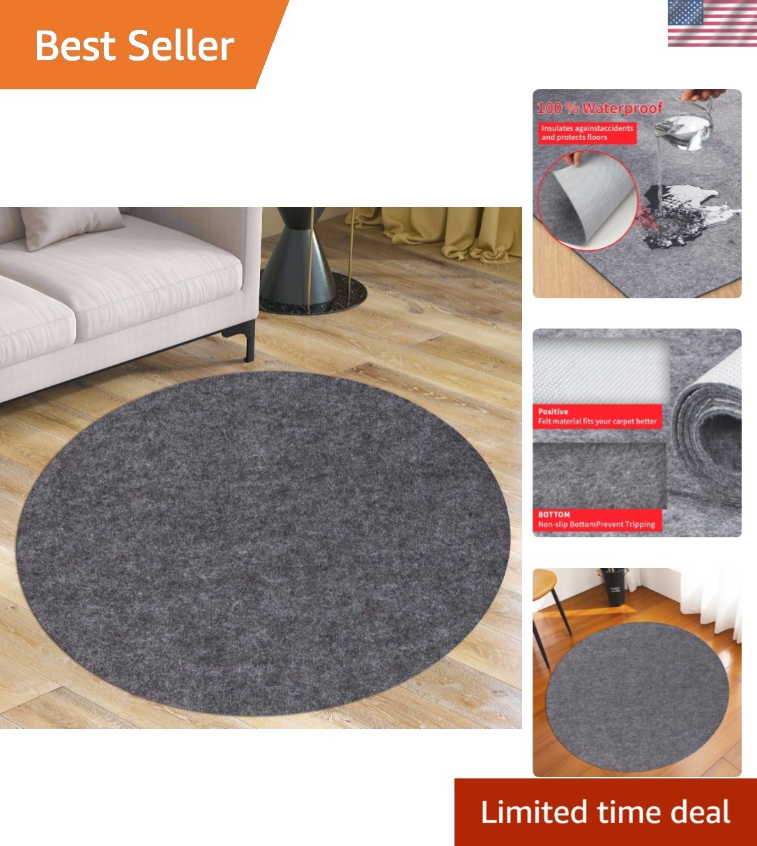 Waterproof Rug Pad Round 3-Foot Waterproof Non-Slip Rug Pad Non-Slip Rug Pads... gallery