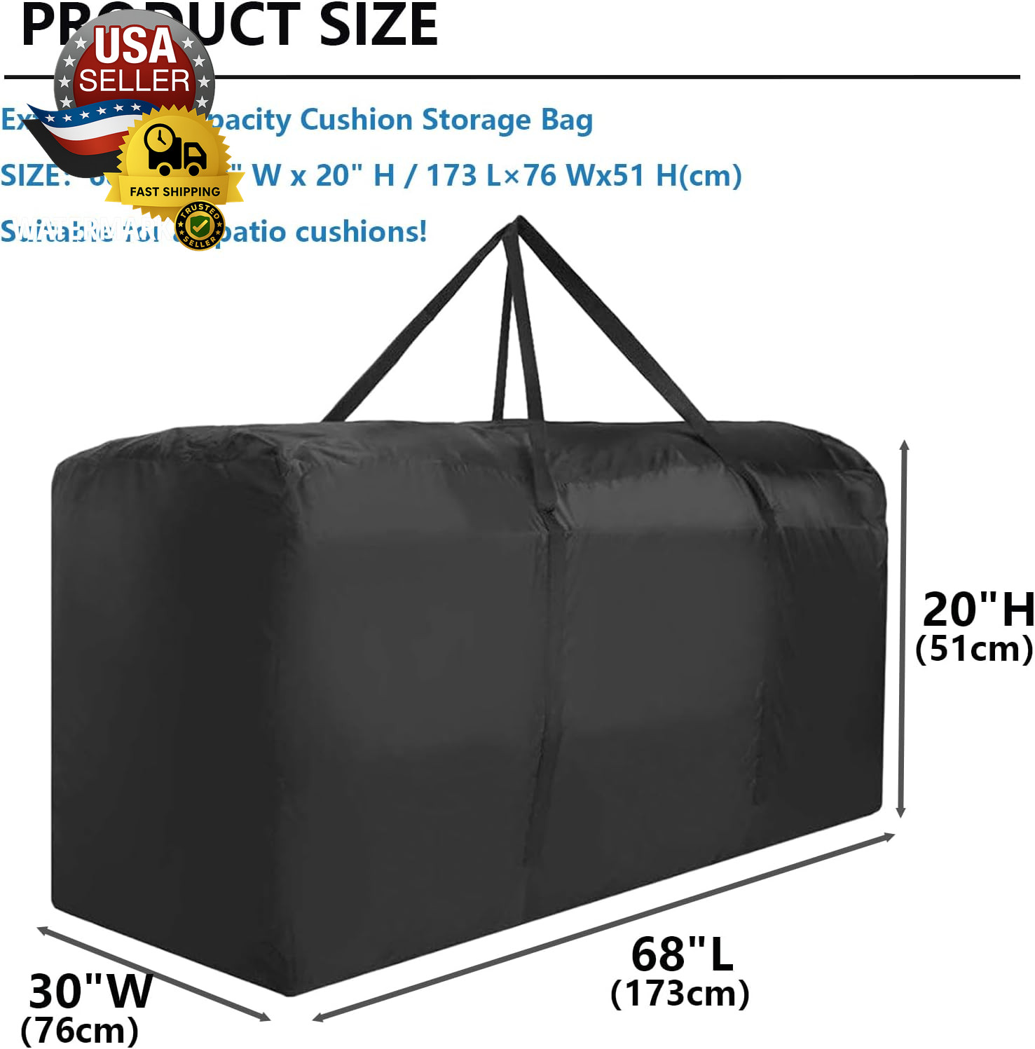 Outdoor Cushion Storage Bag, Waterproof Extra-Large Black Outdoor Patio Cushion gallery