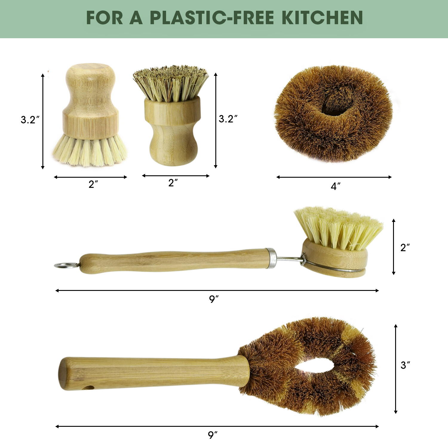 Bamboo Dish Brush Set for Eco-friendly Home Wooden Kitchen Cleaning Set 5 Pieces gallery