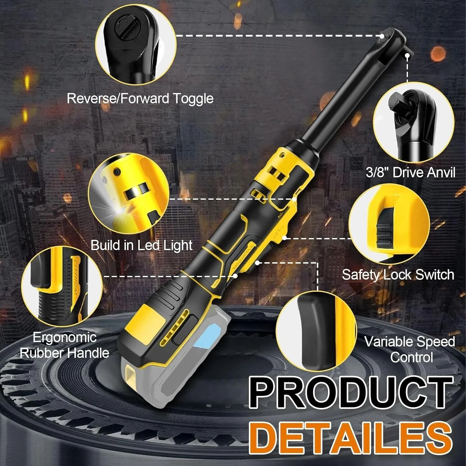 3/8" Extended Cordless Ratchet Wrench Compatible with Dewalt 20V Batteries, 100N gallery