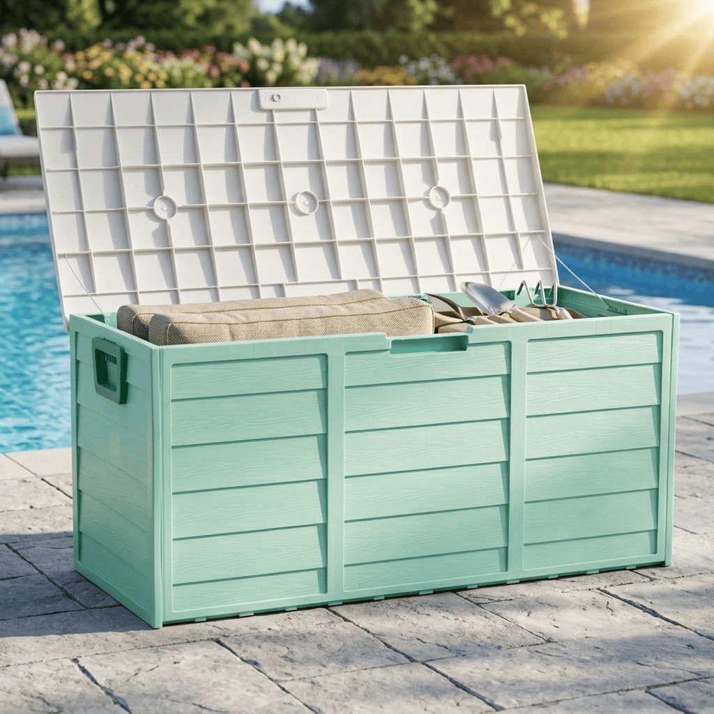 75 Gal Outdoor Garden Storage Deck Box Resin Patio Cushion Chest Lockable Wheels gallery