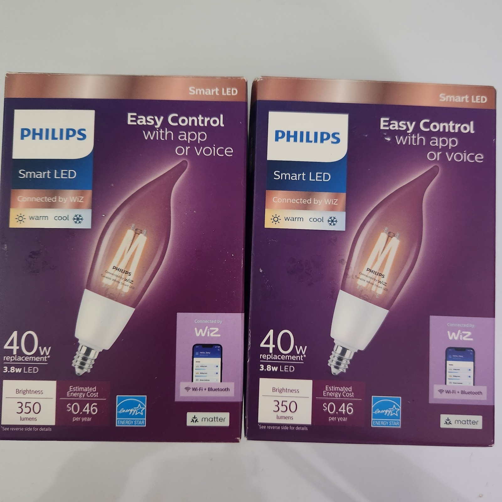 Lot 2 Philips Smart Wi-Fi Light Bulb Connected LED 40 Watt BA11 Filament Candle gallery