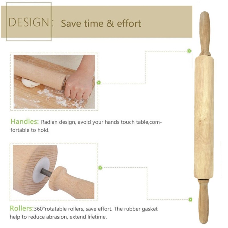 17'' Classic Rolling Pin for Baking, Pastry, Pizza, Long Beech Wood Dough Roller gallery