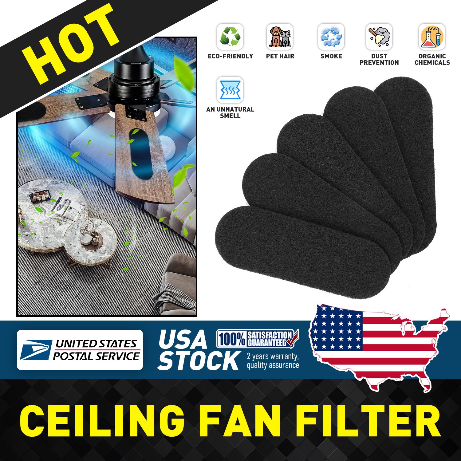 New Quality 5 pcs Ceiling Fan Carbon Filters Activated Pads Air Purifier MGT gallery