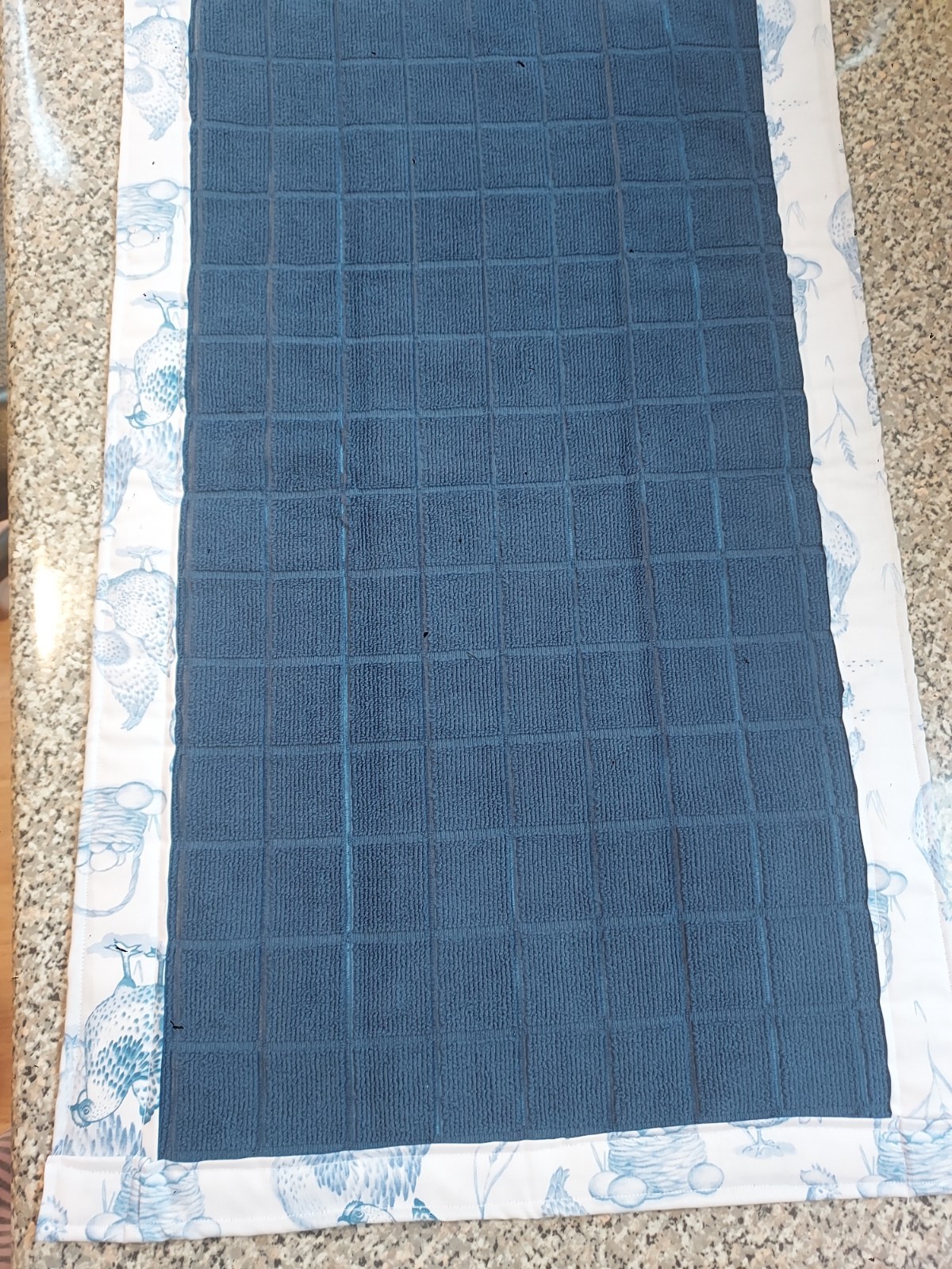 Dish Drying Mat Fabric Fast Drying Navy Blue Chickens 15 x 25 in Handmade gallery
