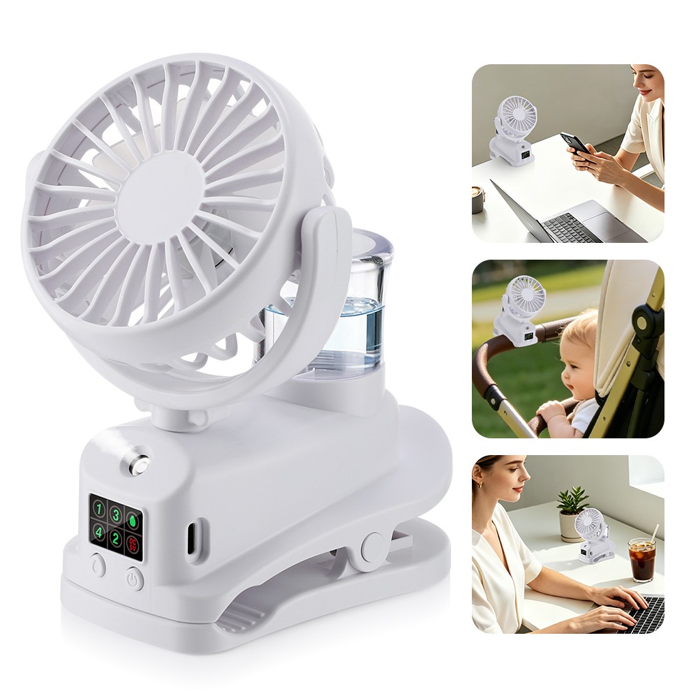 Mini Portable Clip on Misting Fan USB Desk Fans 4Speed Cooling Spray Fan 1200mAh gallery