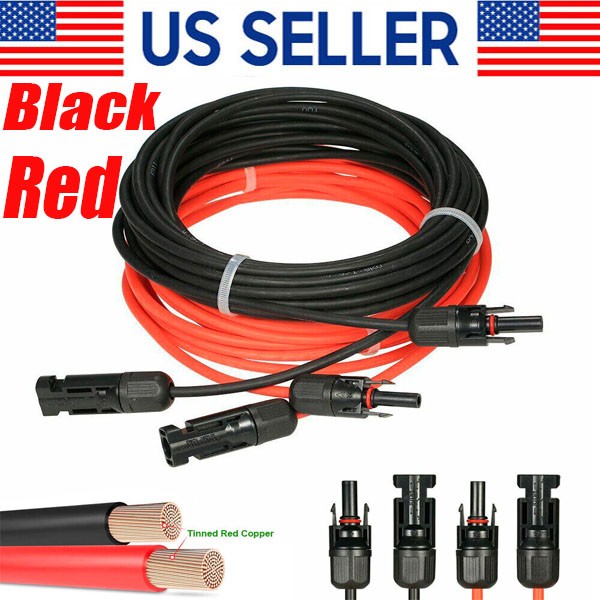 Black+Red 10 AWG Solar Panel Extension Cable Silicone Flexible Wire Connectors gallery