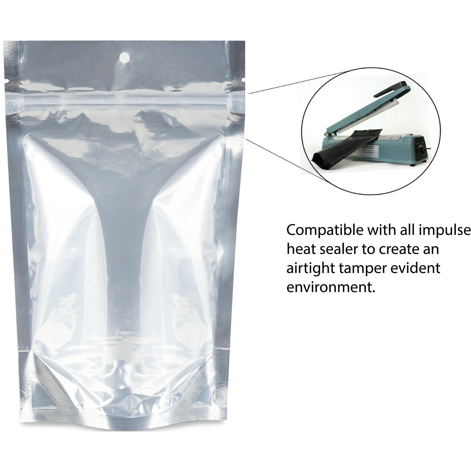 100 pcs Clear/Silver Mylar Flat & Stand Up Food Pouch Zip Lock Smell Proof Bags gallery