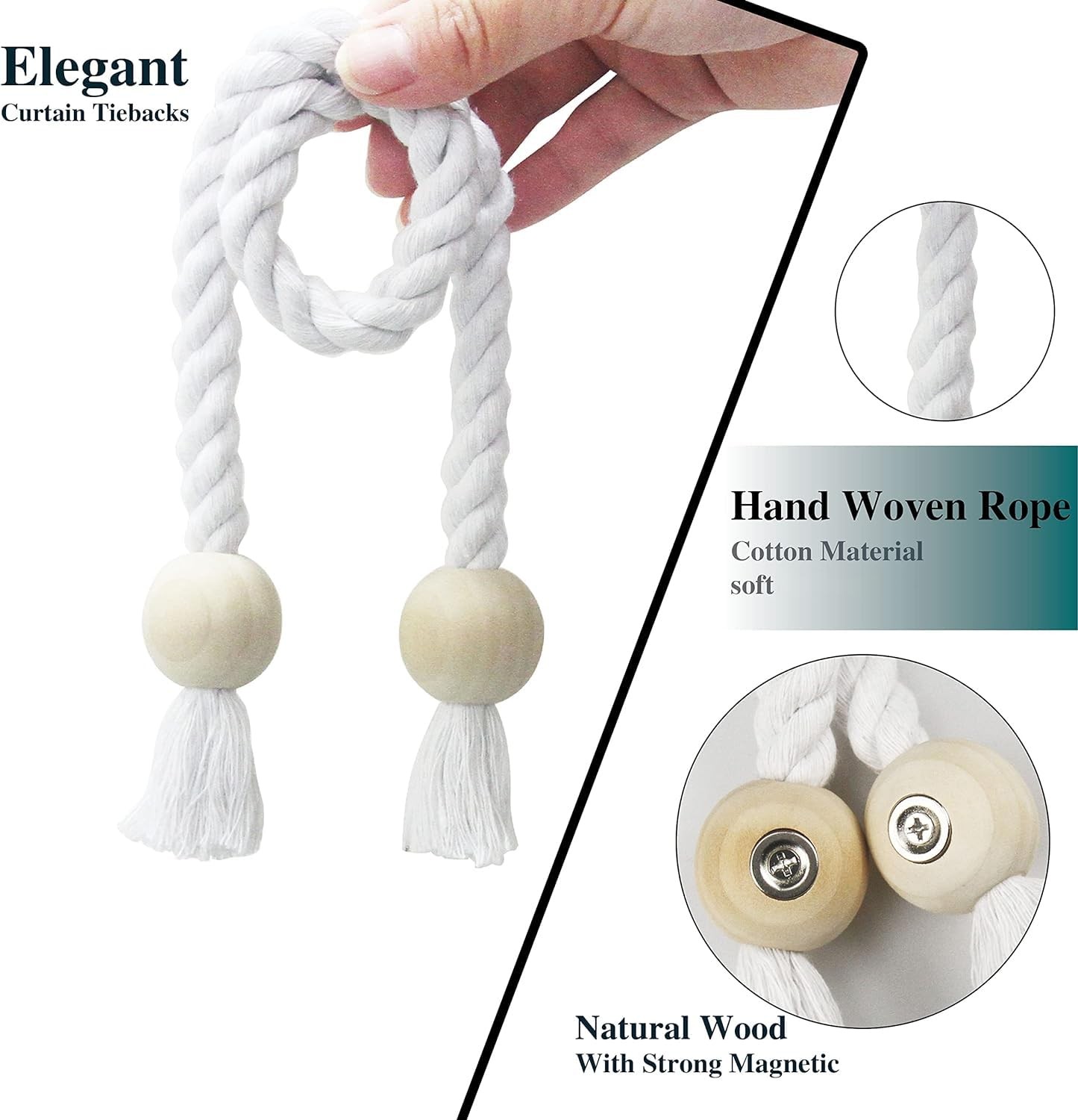 2 Pack Magnetic Curtain Tiebacks Cotton Hand Woven Tie Back Decorative Rope H... gallery