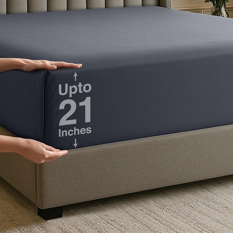 Deep Pocket Fitted Sheet Soft Microfiber Polyester Oversized Mattress 18-21 Inch gallery