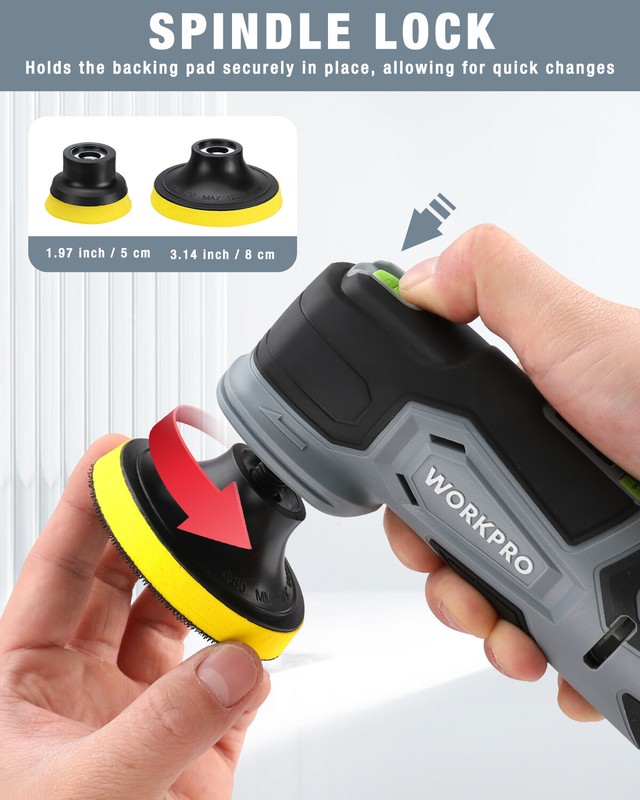 WORKPRO 12V Cordless Mini Buffer Polisher Kit 600-3000RPM 5 Variable Speed w/Bag gallery