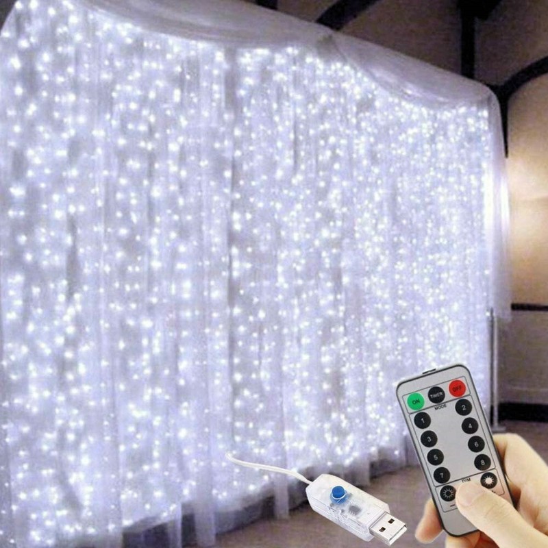 300 LED Curtain Lights String 3m*3m USB Powered Waterproof Twinkle Wall Lights gallery