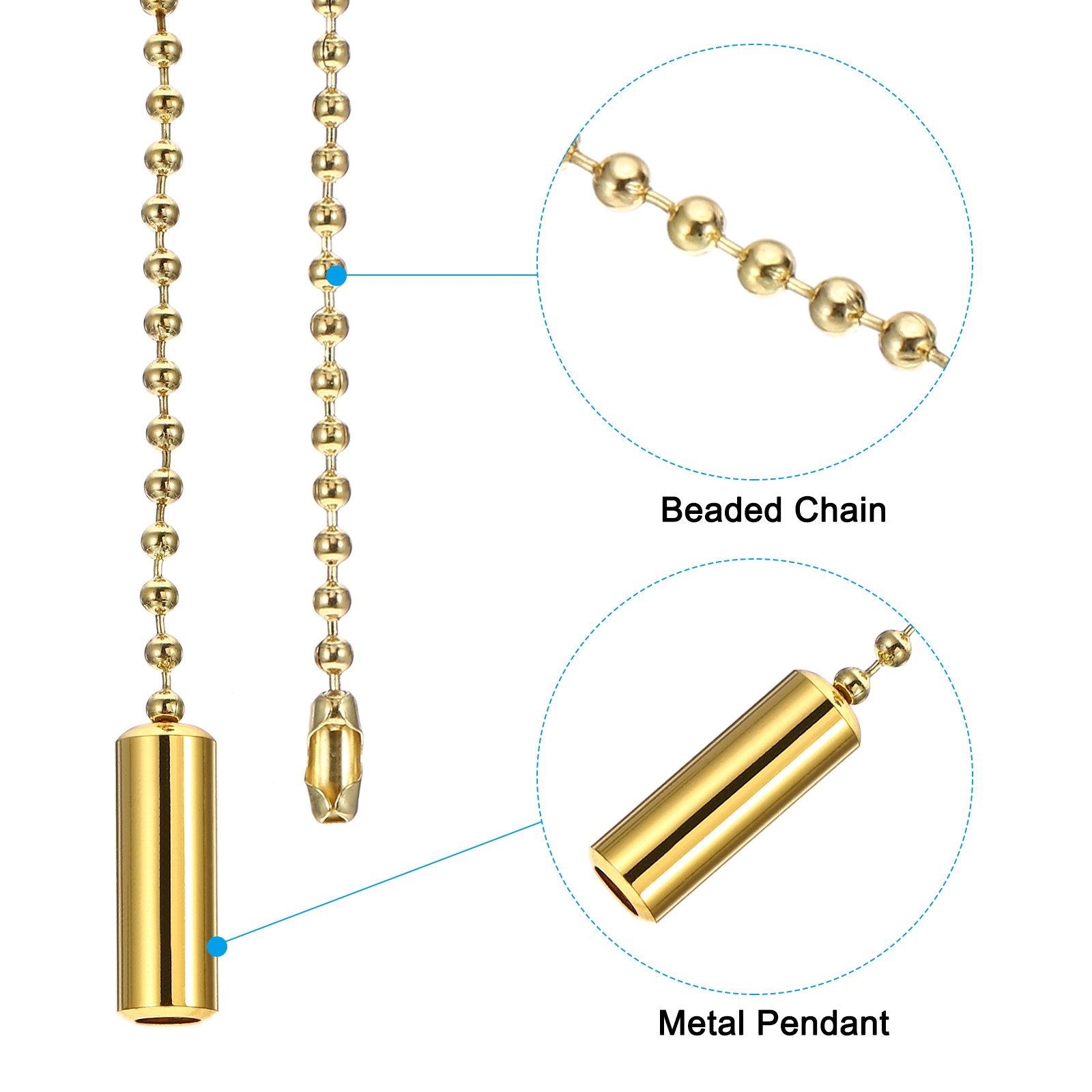 2 Pcs 1M Ceiling Fan Light Beaded Pull Chain with Cylinder Pendant Gold gallery