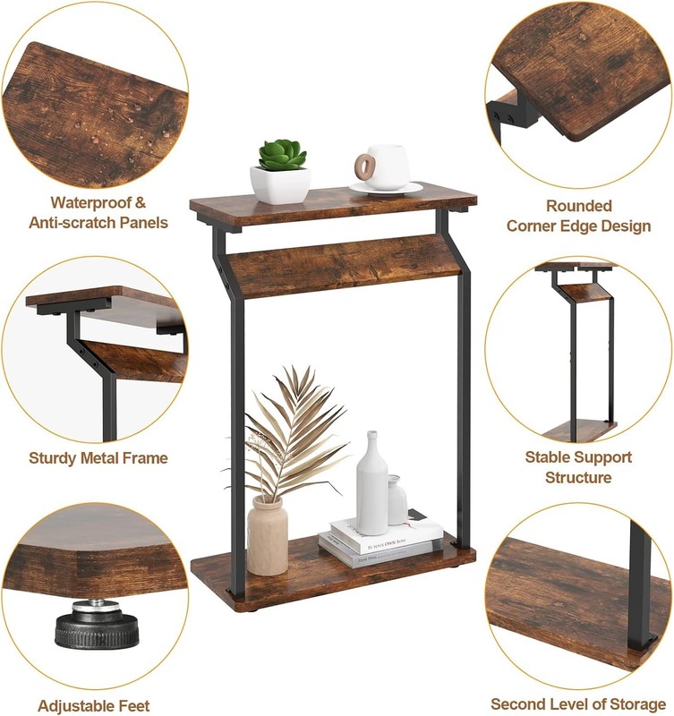 Narrow Side Table for Small Spaces, End Couch, Slim Rustic Brown gallery