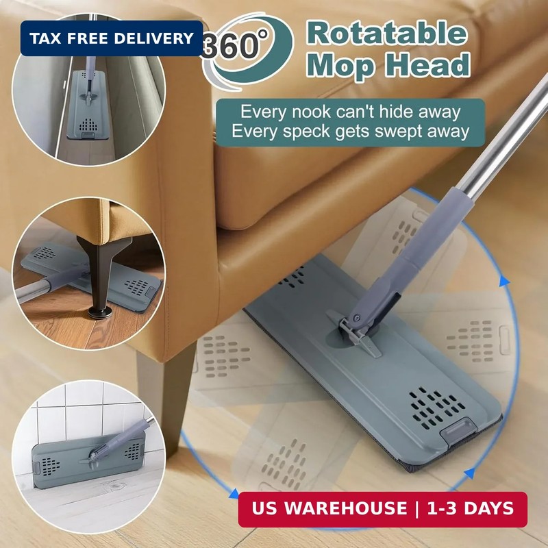 Flat Mop with 3 Pads, Microfiber Mops for Floor Cleaning Adjustable Handle 29-49 gallery