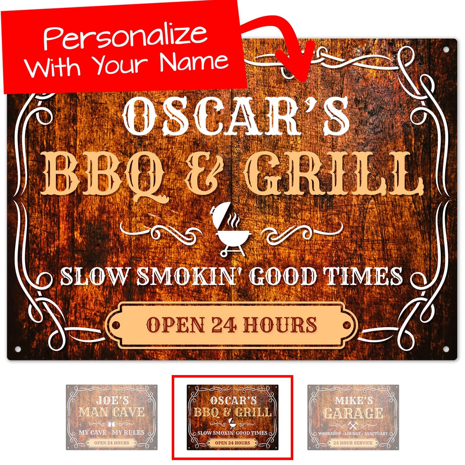Custom Grill Sign, Personalize BBQ Rustic Background For Indoor/Outdoor Use S... gallery