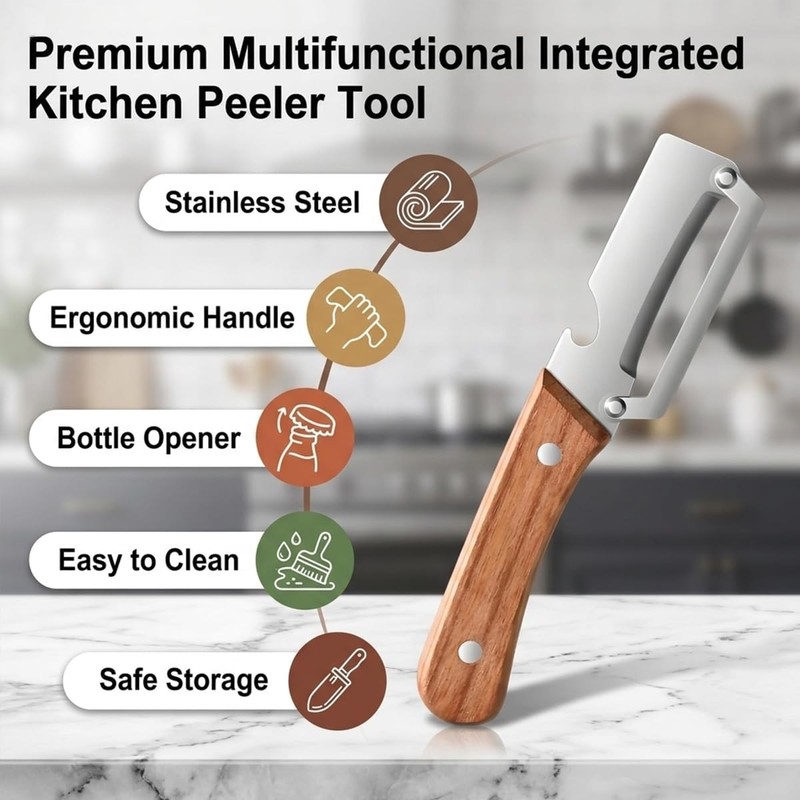 2 Pack 2 in 1 Multi Functional Vegetable Peeler with Bottle Opener and Wooden Ha gallery