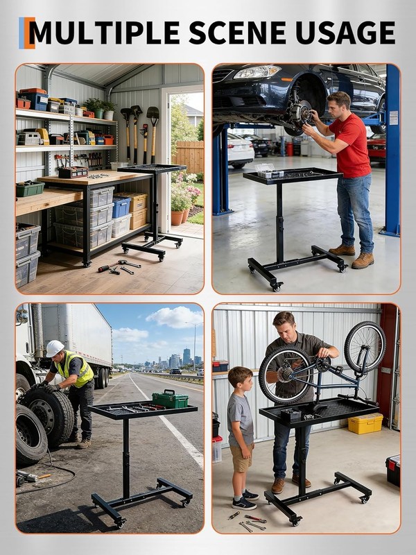 Rolling Tool Tray w/ Wheels Adjustable Height Mobile Work Table 220Lb Work Table gallery