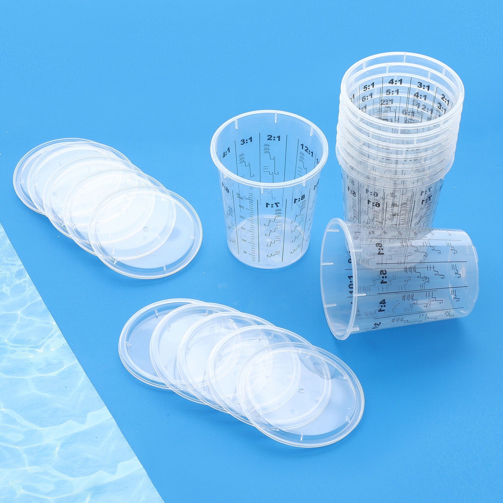 US 10 Set Paint Mixing Cups Home Milliliter Container Transparent Calibrated Cup gallery