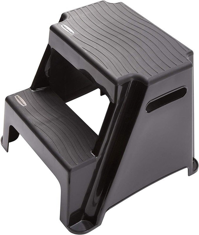 2 Molded plastic step stool,lightweight, abrasion-resistant,non-slip feet, black gallery