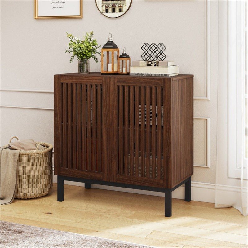 Buffet Sideboard Cabinet with 2 Doors Farmhouse Storage Cabinet Walnut Black gallery
