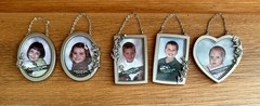 Hanging Ornaments Mini Picture Frames Set of 5 Silver Tone Oval Heart Rectangle