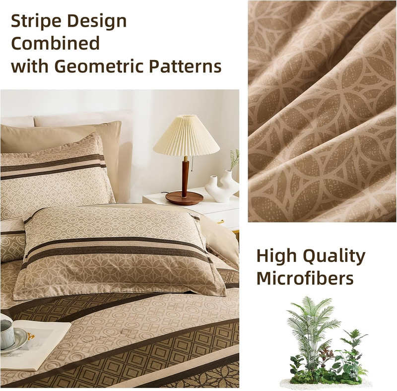 Queen Comforter Set 7 Piece Brown Striped Bed in Bag Geometric Bedding Set Soft gallery