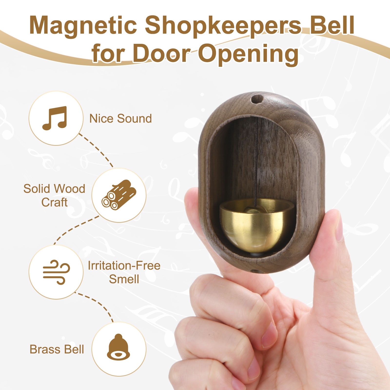 1-Pack Magnetic Shopkeepers Bell, 2.2inch/5.5cm Walnut [Brown, Oval Shape] gallery