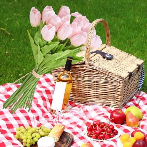 Artificial Tulips 20 Stems () Silk Flowers for Wedding Spring Light Pink gallery