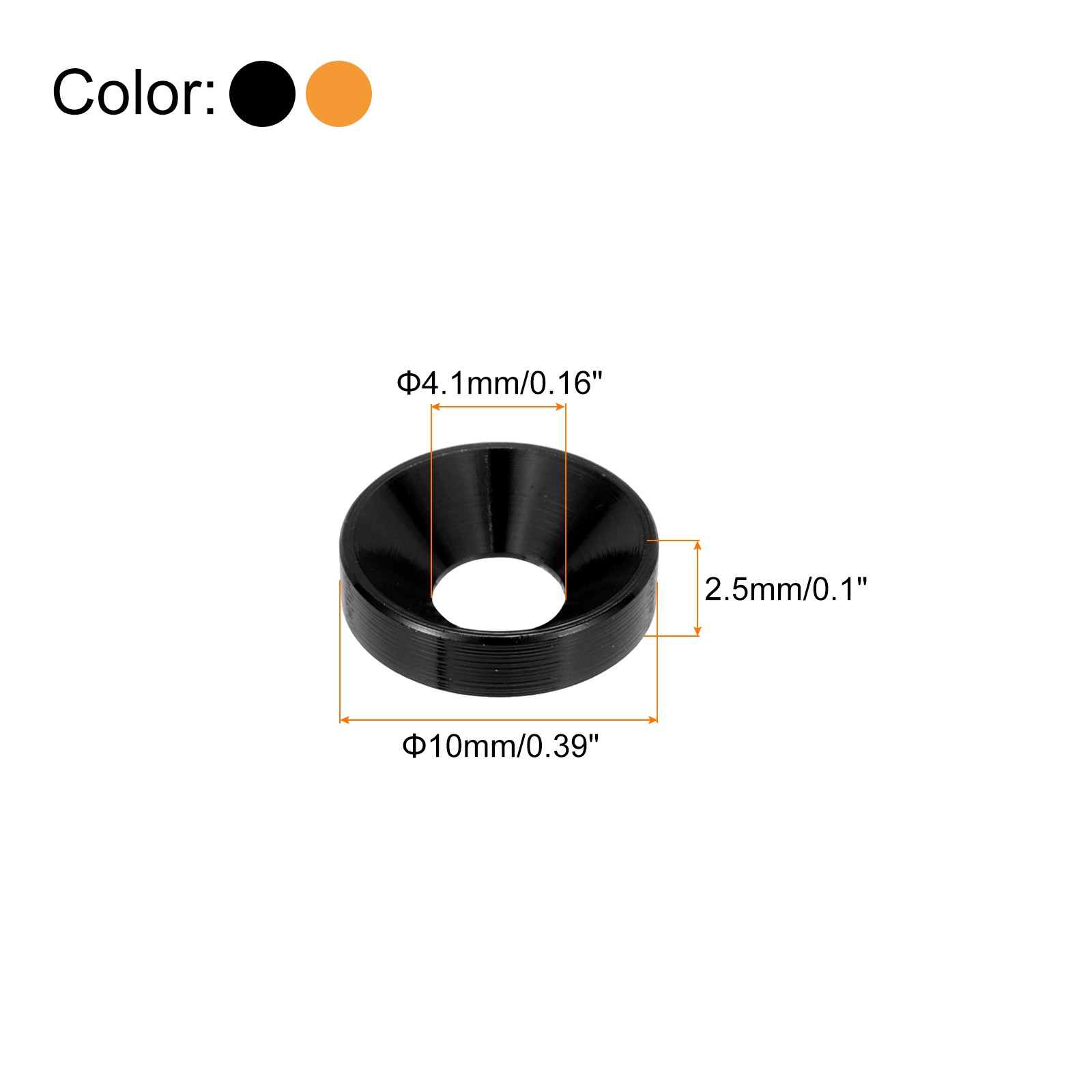 60pcs M4 Counterbore Washers, 10mm/0.39inch Aluminum Alloy, Orange Black gallery