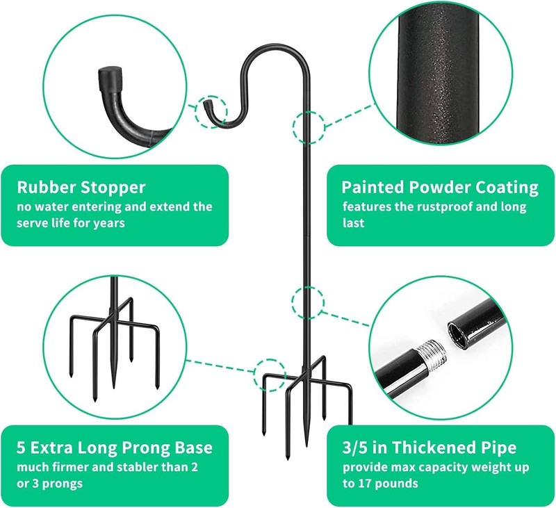 Adjustable Shepards Hooks for Outdoor with 5 Prong Base Shepherds Hooks for O... gallery