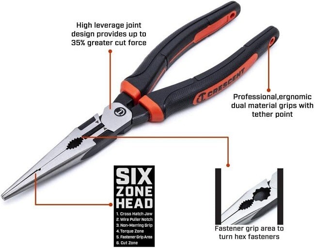 Pliers 6" Long Laser Hardened High Leverage Joint Design Cross Hatched Jaw gallery