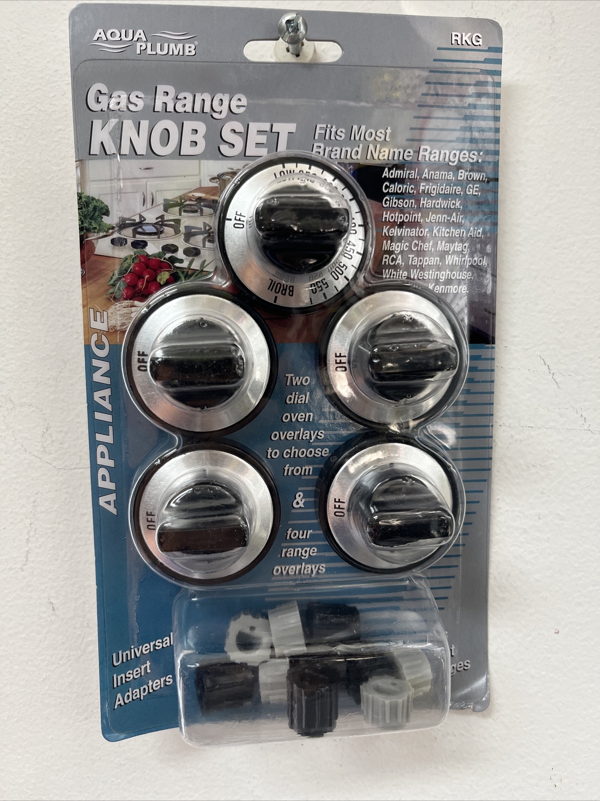 Aqua Plumb Gas Range Knob Set 5 PC W/ Universal Insert Adapters Black W/ Silver gallery
