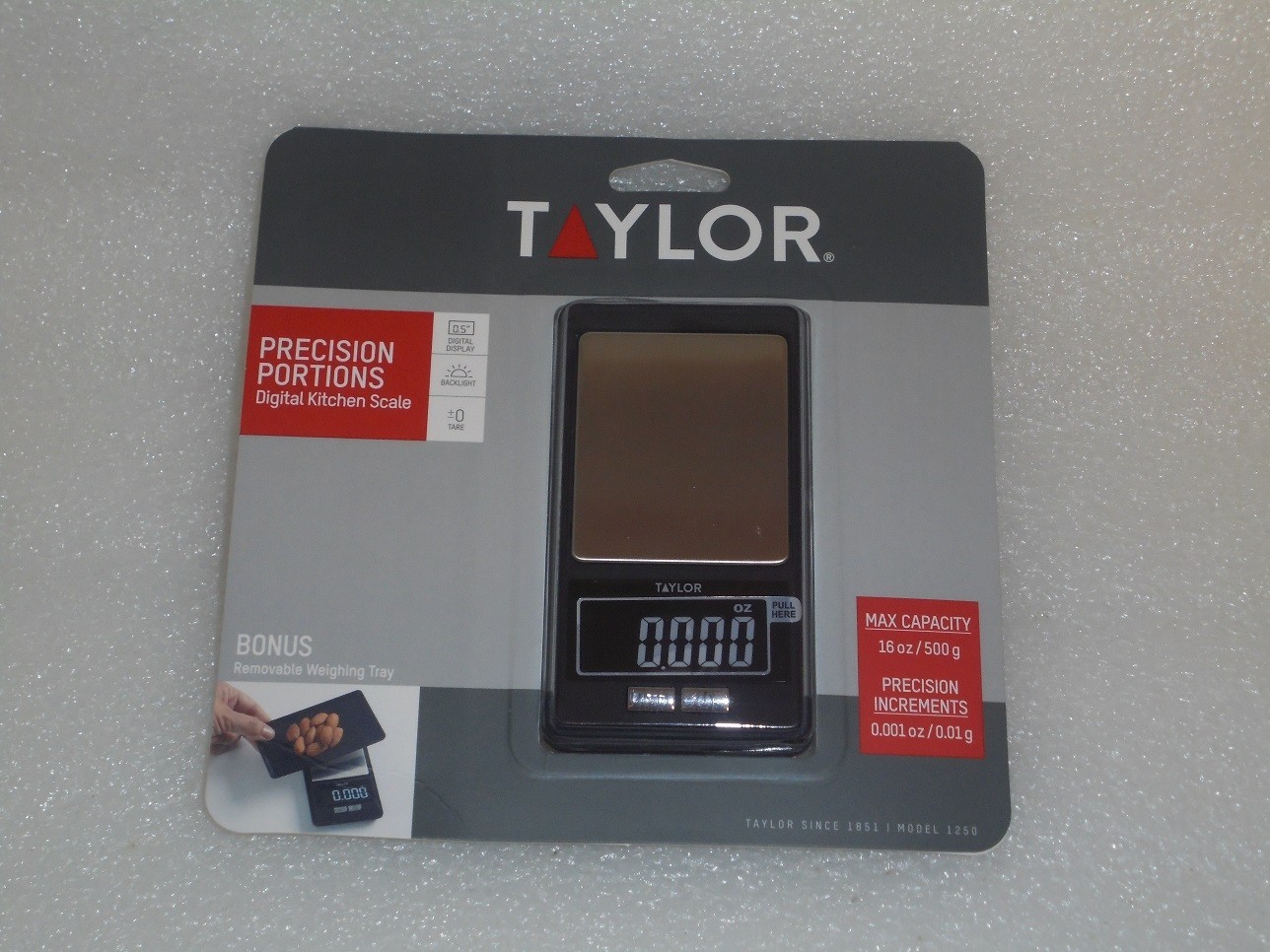 TAYLOR PRECISION PORTIONS DIGITAL KITCHEN SCALE, (16 oz/500 g) NEW MFG. SEALED! gallery