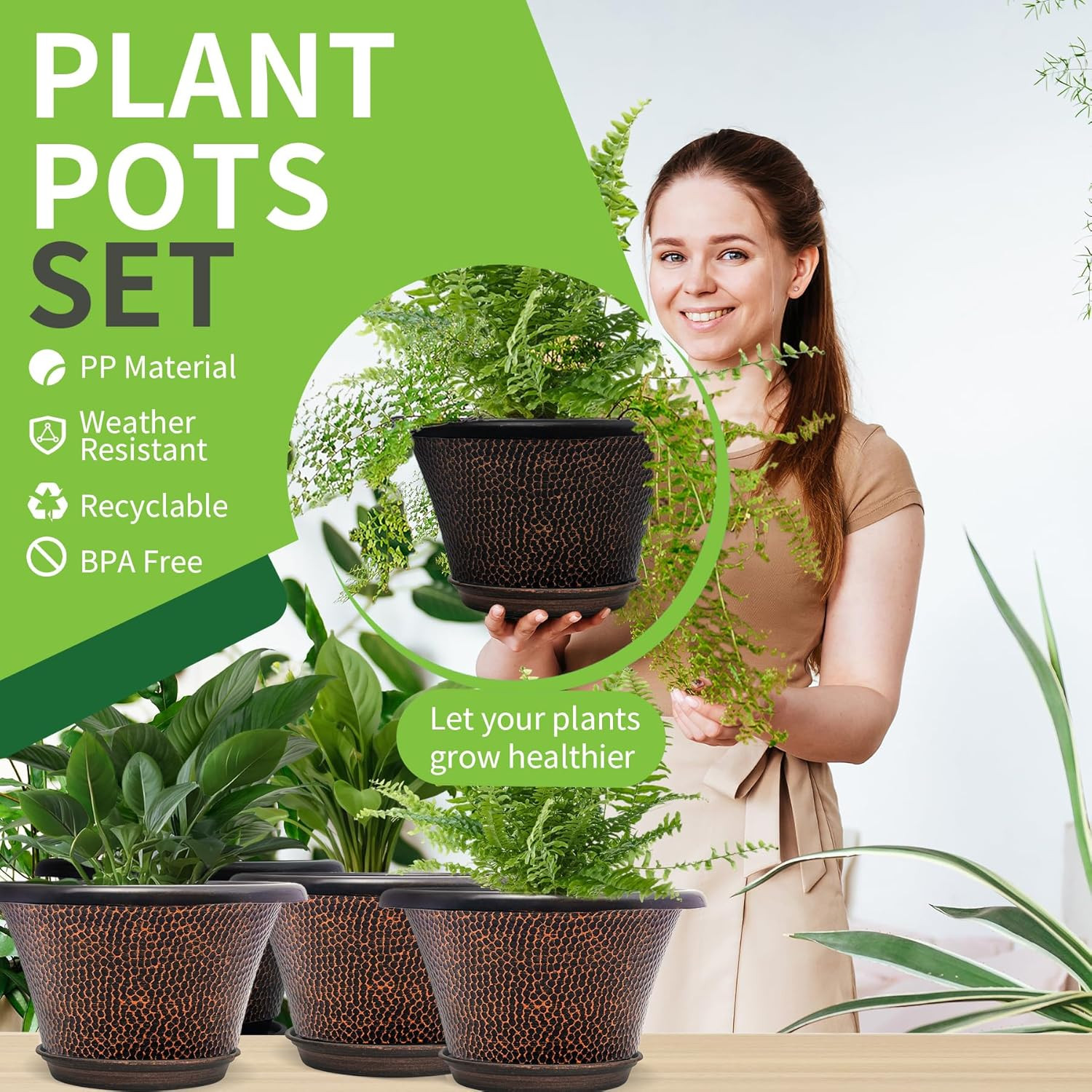 12 Inch Pots for Plants,4 Pack Large Flower Pots with Drainage Hole & Saucer,Mod gallery