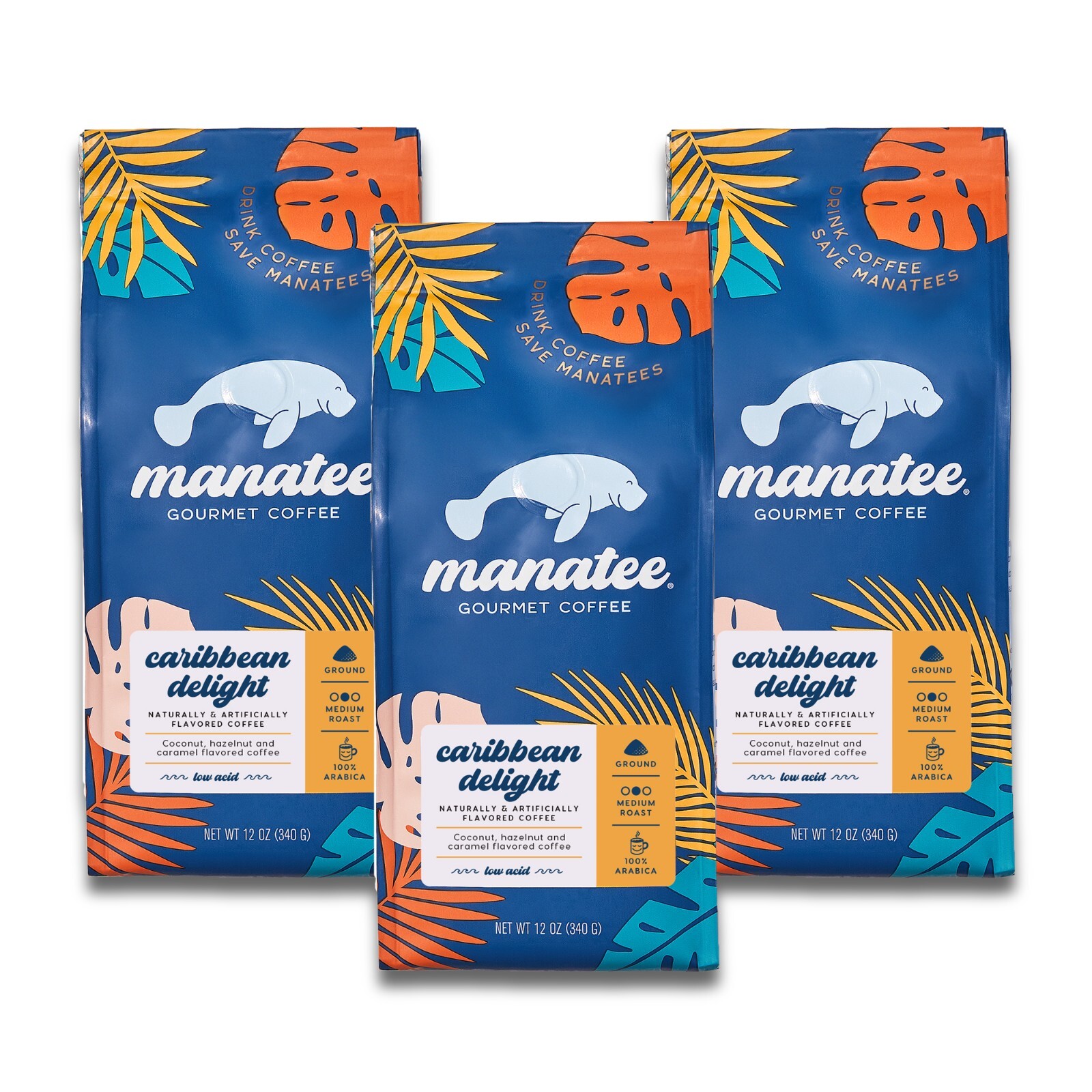 Manatee Gourmet Coffee Caribbean Delight, Medium Roast, Ground, 12 oz. (3 Pack) gallery
