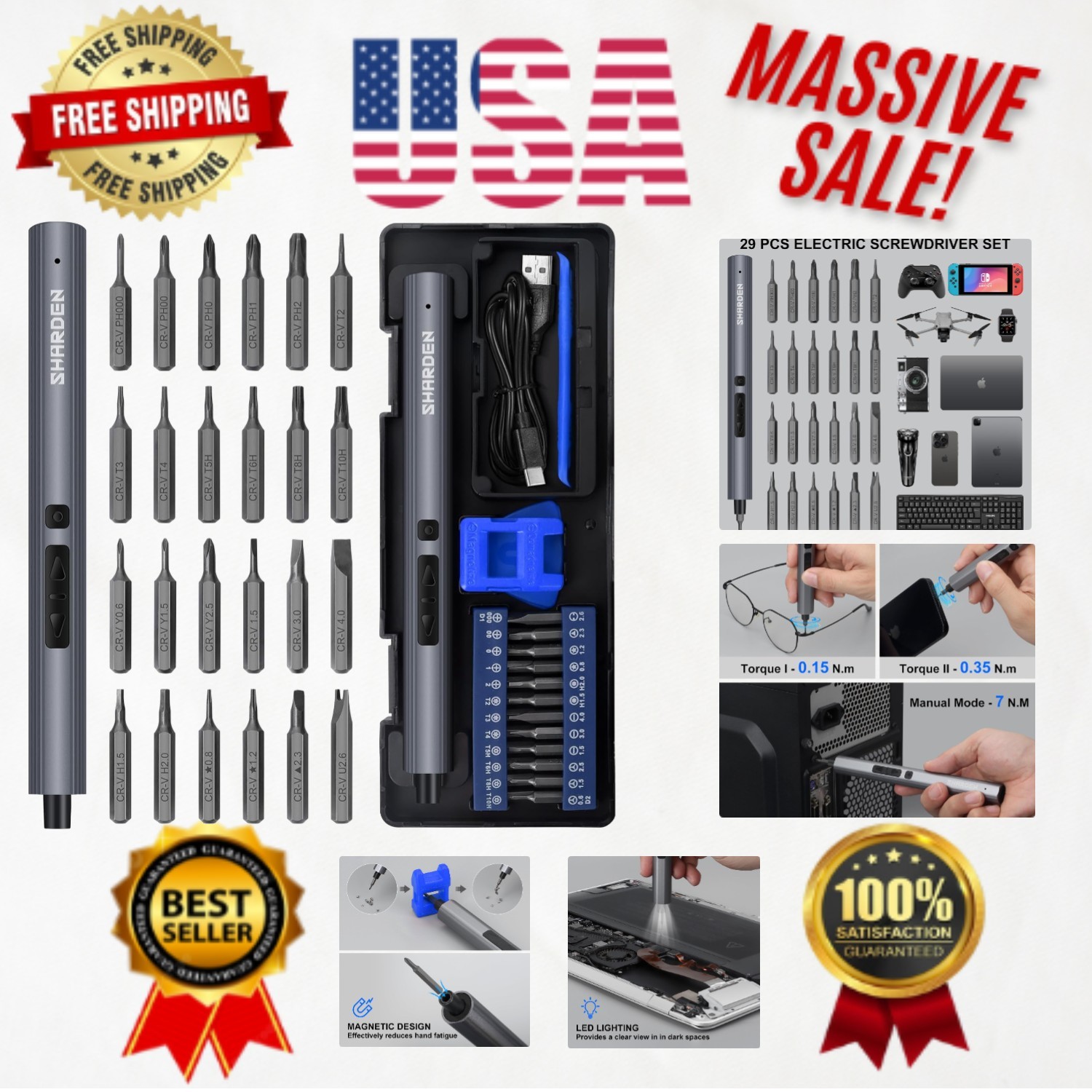 High-Performance 29-in-1 Electric Screwdriver with Rechargeable Battery - Blue gallery
