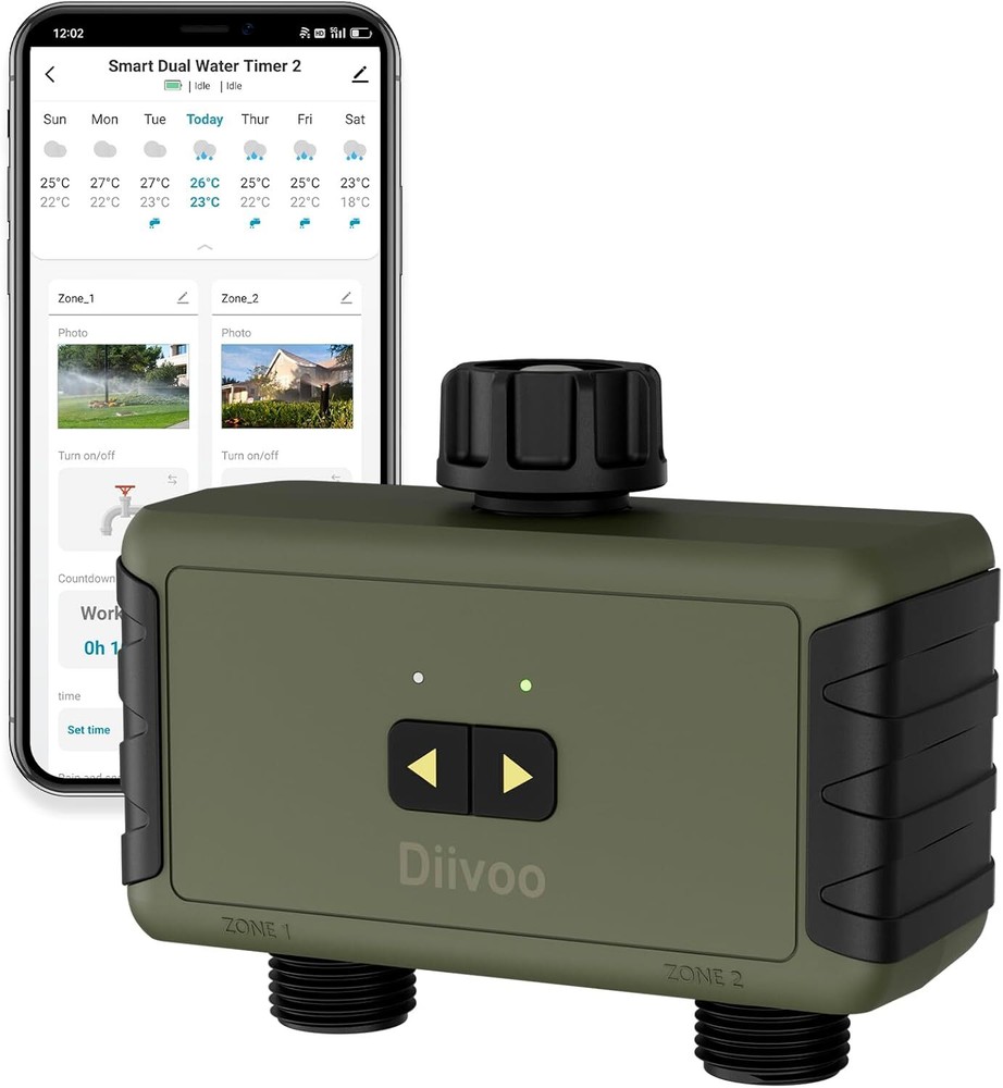Bluetooth Water Timer 2 Zone Smart Sprinkler Irrigation for Garden Lawn Hose