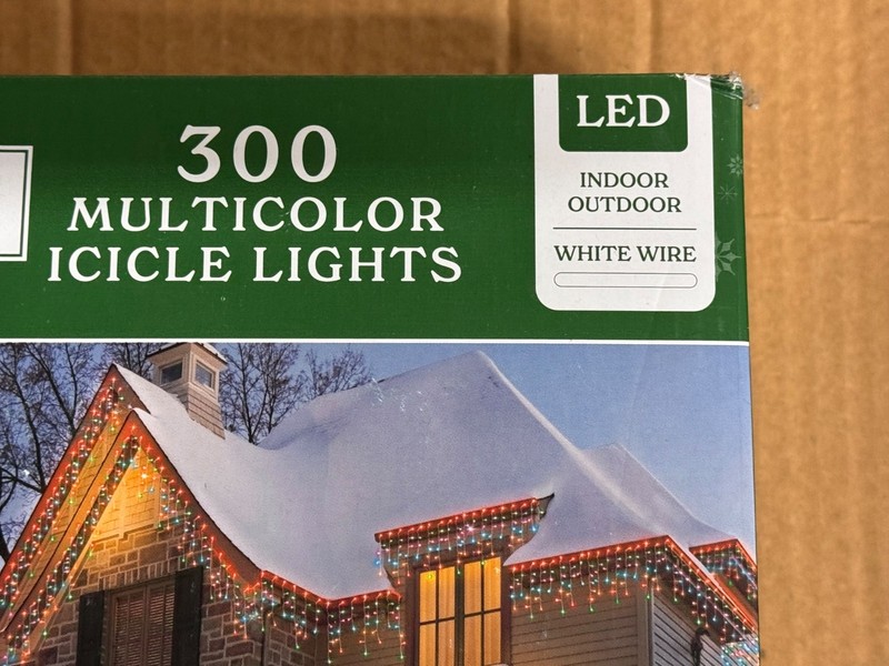 Holiday Time - 300 LED Multicolor Mini Icicle Lights White Wire 19 ft Long TOTAL gallery